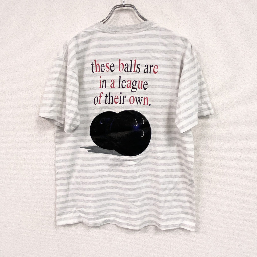 BELTON　半袖プリントTシャツ　シングルステッチ　ボーダー柄　バイカラー　白　ホワイト　霜降りグレー　Lサイズ カットソー メンズ コットン 古着