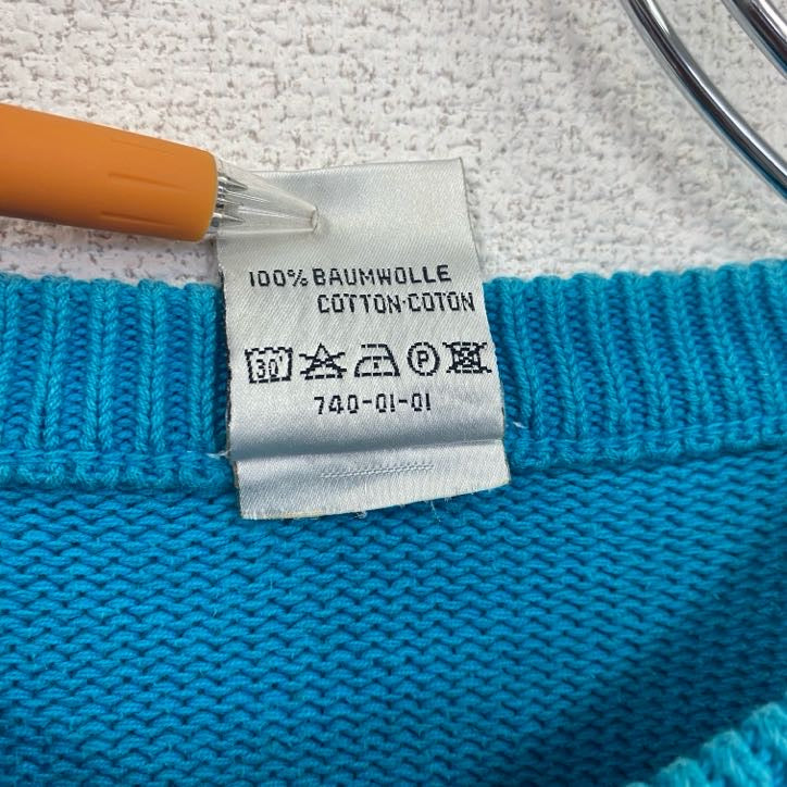 ～80s　PUMA　プーマ　コットンニットセーター　ヴィンテージ　水色　ライトブルー　７サイズ　古着