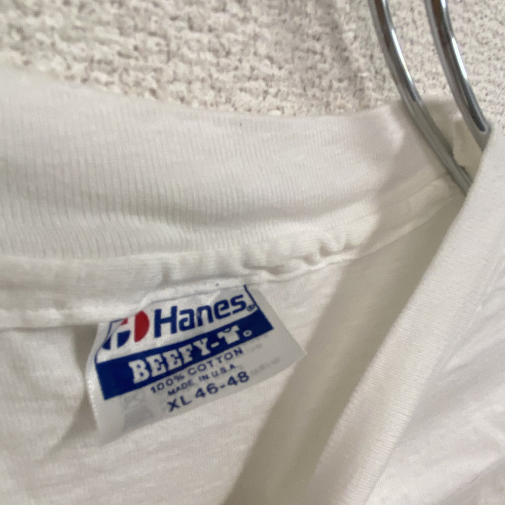 Hanes　ヘインズ　半袖プリントTシャツ　シングルステッチ　白　ホワイト　Lサイズ カットソー メンズ コットン 古着