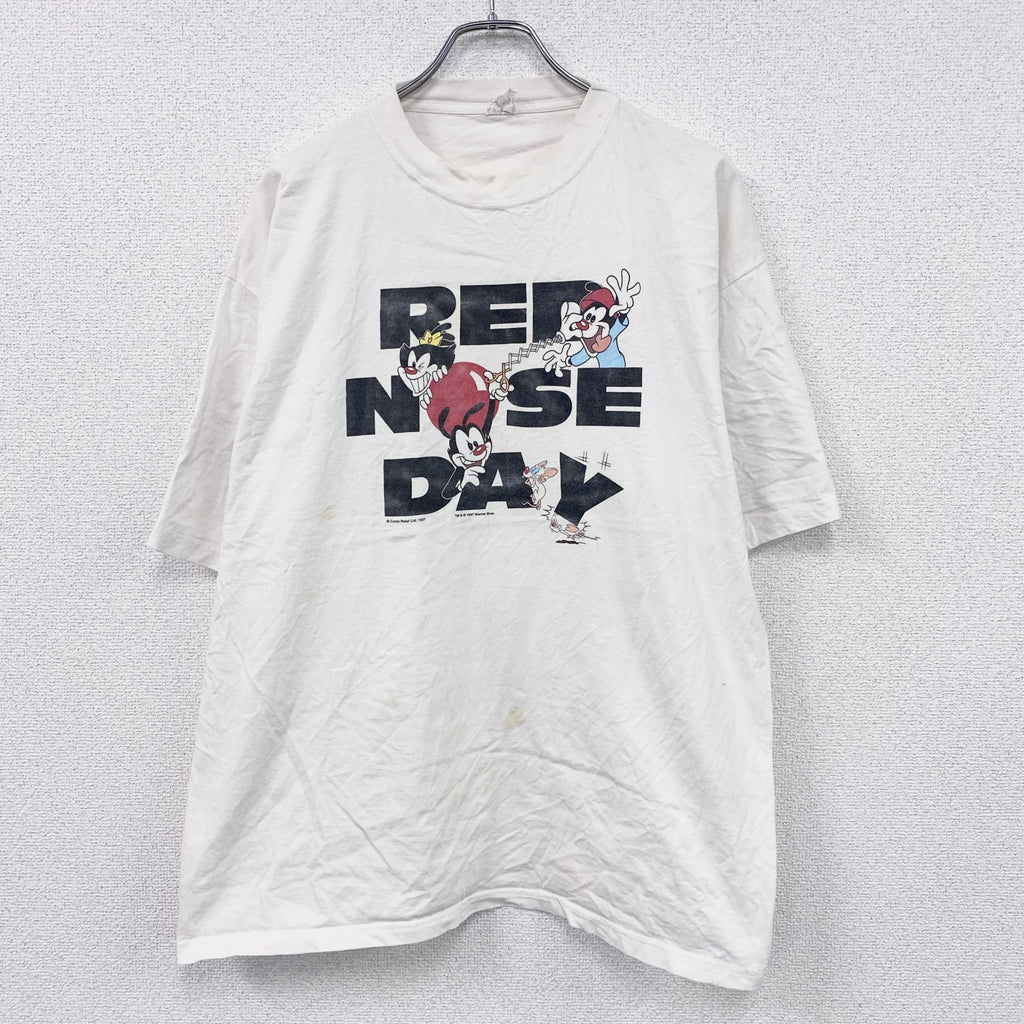 90s　Animaniacs　アニマニアックス　半袖Tシャツ　RED NOSE DAY　白　ホワイト　XLサイズ　　ヴィンテージ　古着