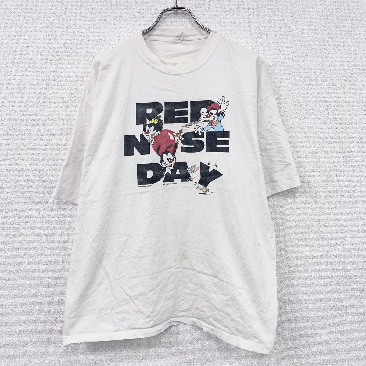 90s　Animaniacs　アニマニアックス　半袖Tシャツ　RED NOSE DAY　白　ホワイト　XLサイズ　　ヴィンテージ　古着