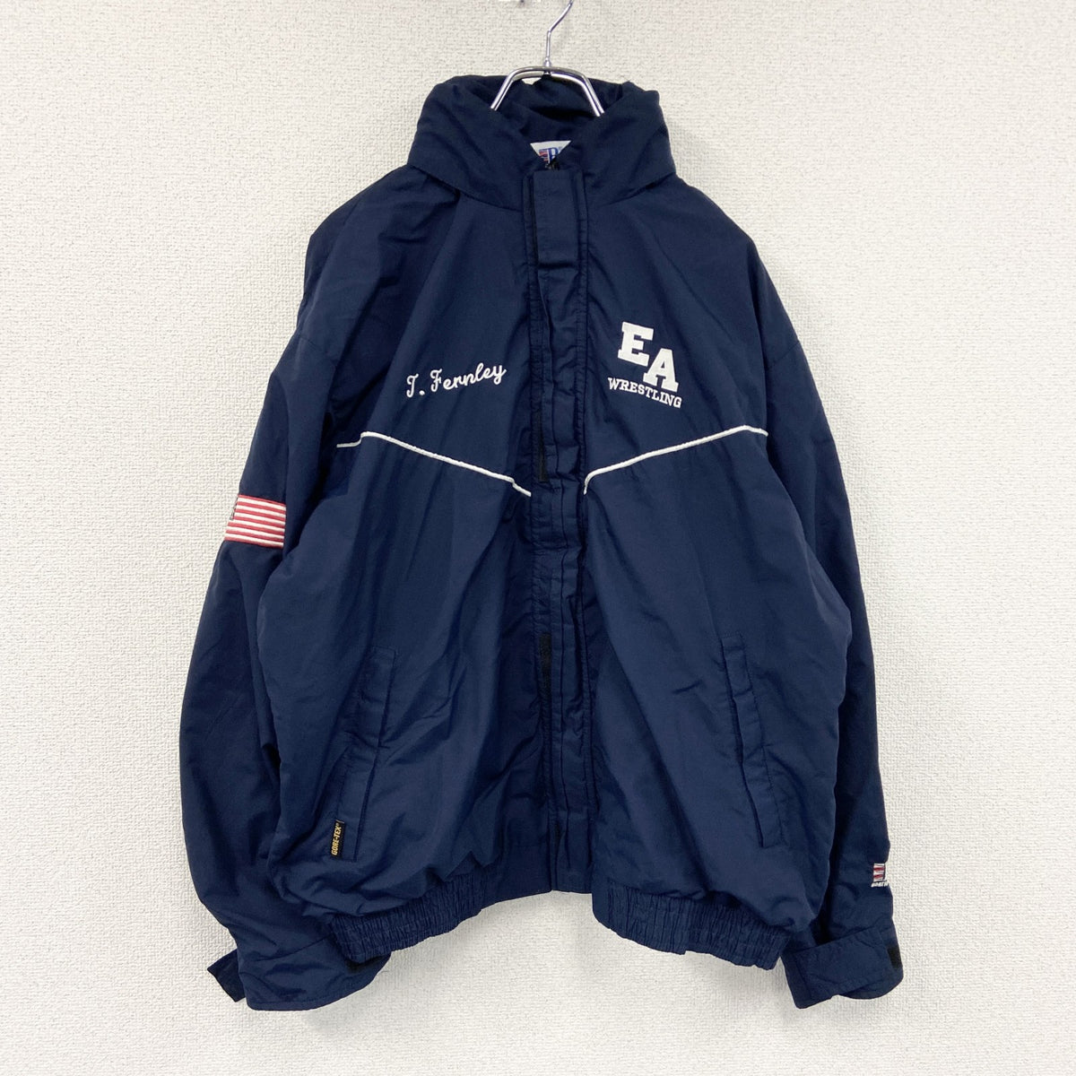 80s～　BOATHOUSE　ボートハウス　GORE-TEX　フルジップジャケット　星条旗　比翼仕立て　紺　ネイビー　Lサイズ　　ヴィンテージ　古着