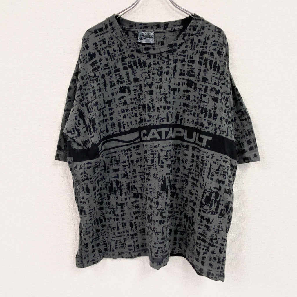 L.R.GEAR　半袖プリントTシャツ　シングルステッチ　総柄　ダークグレー カットソー メンズ 古着