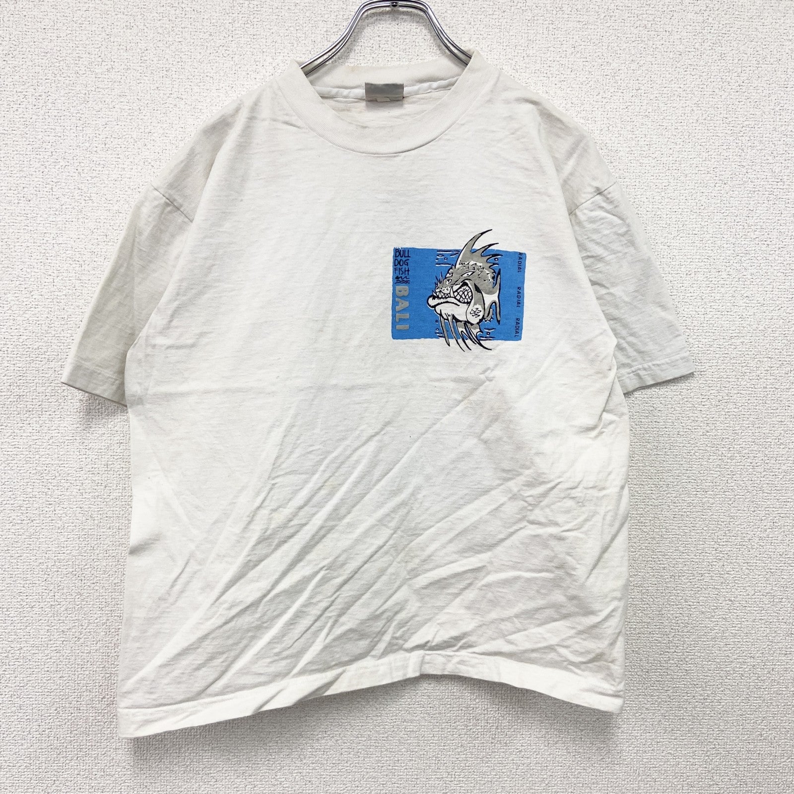 ～00s　RADIAL　半袖プリントTシャツ　BULL DOG FISH　ヴィンテージ　白　ホワイト　古着