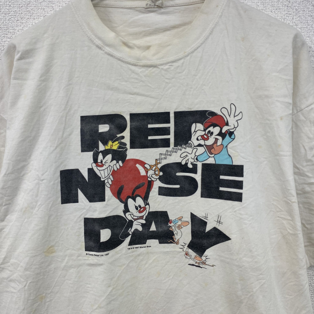 90s　Animaniacs　アニマニアックス　半袖Tシャツ　RED NOSE DAY　白　ホワイト　XLサイズ　　ヴィンテージ　古着