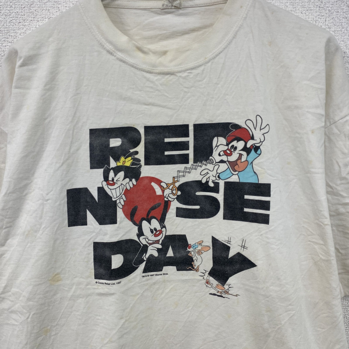90s　Animaniacs　アニマニアックス　半袖Tシャツ　RED NOSE DAY　白　ホワイト　XLサイズ　　ヴィンテージ　古着