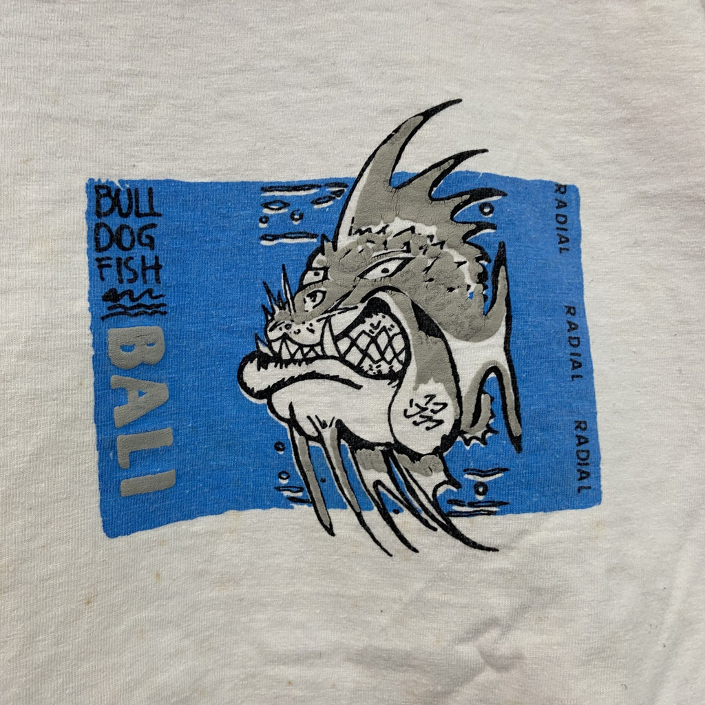 ～00s　RADIAL　半袖プリントTシャツ　BULL DOG FISH　ヴィンテージ　白　ホワイト　古着