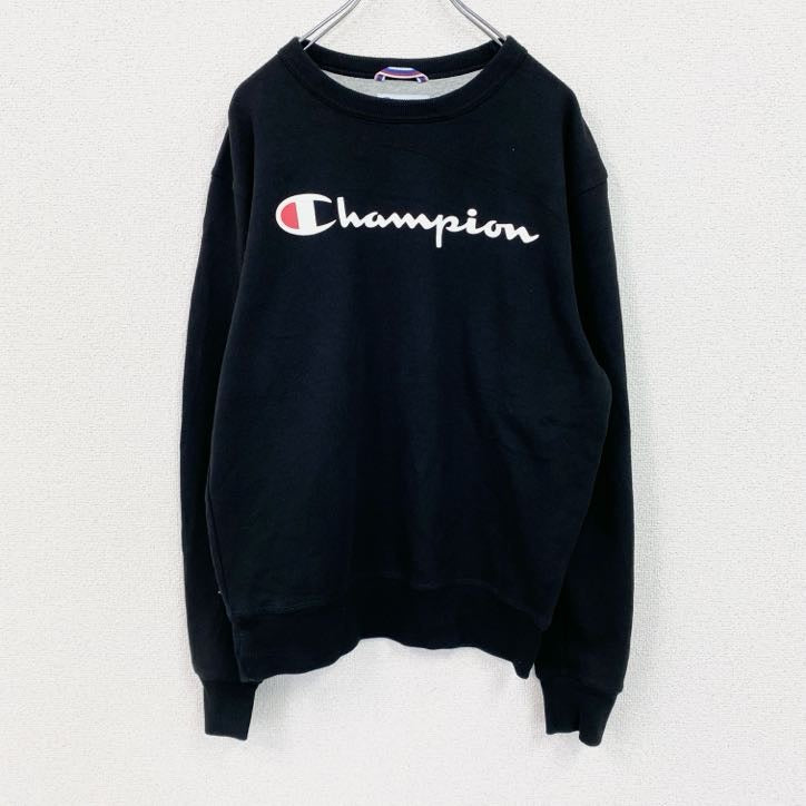 Champion　チャンピオン　スウェット/トレーナー　デカロゴ　刺繍ロゴ　現行　黒　ブラック　Lサイズ　古着
