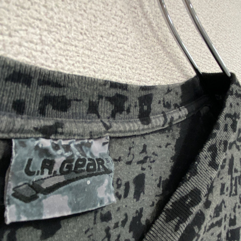L.R.GEAR　半袖プリントTシャツ　シングルステッチ　総柄　ダークグレー カットソー メンズ 古着
