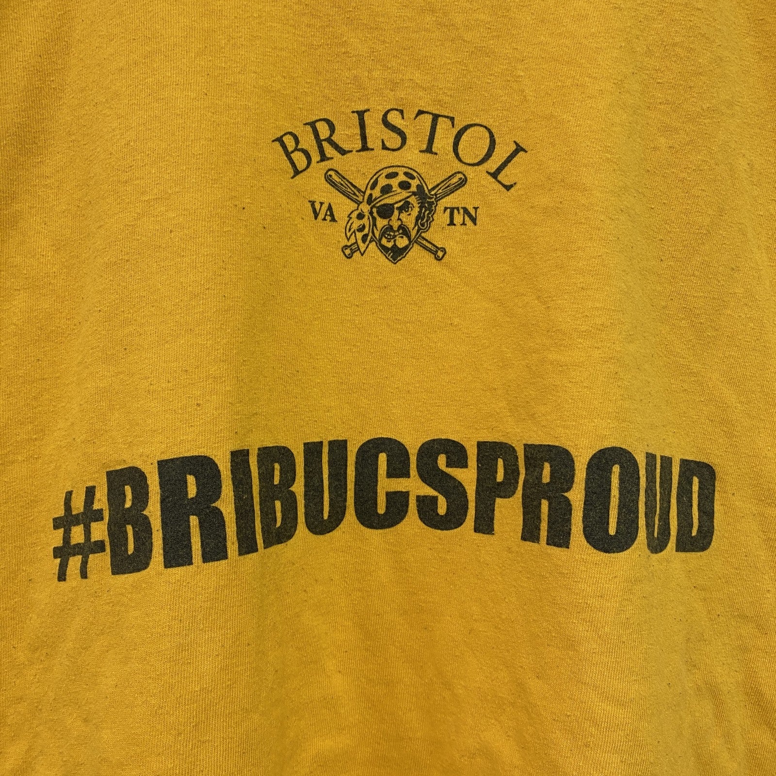 GILDAN　ギルダン　Bristol Pirates　ブリストルパイレーツ　半袖プリントTシャツ　黄色　イエロー　XLサイズ　古着
