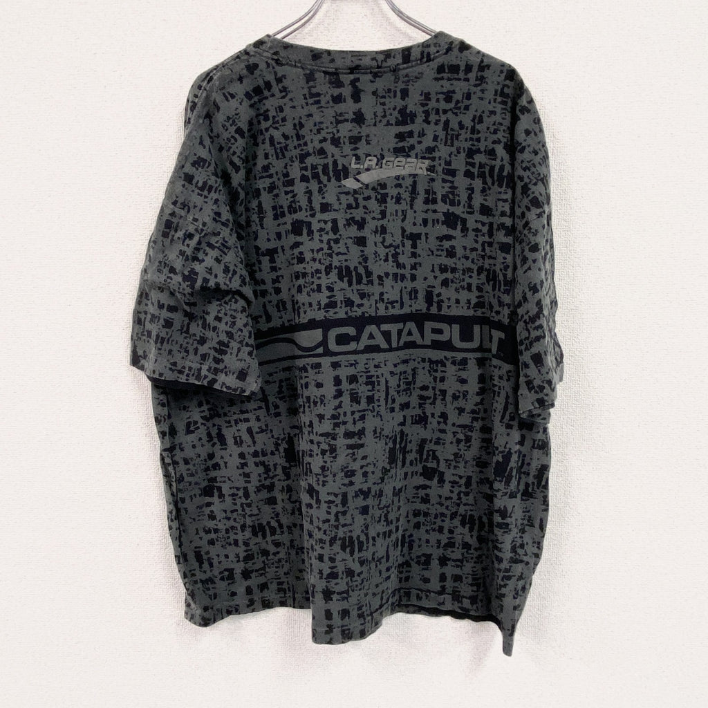 L.R.GEAR　半袖プリントTシャツ　シングルステッチ　総柄　ダークグレー カットソー メンズ 古着