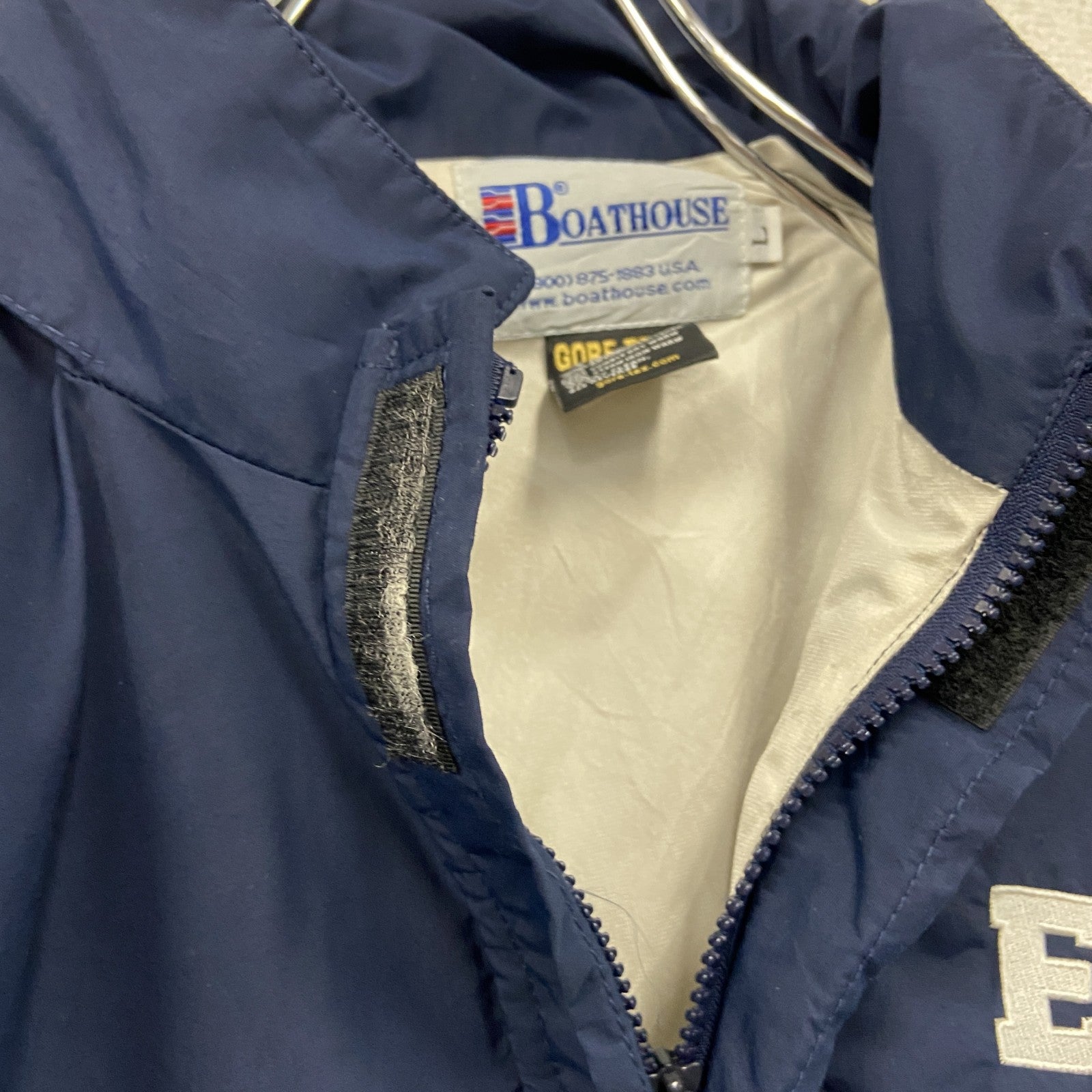 80s～　BOATHOUSE　ボートハウス　GORE-TEX　フルジップジャケット　星条旗　比翼仕立て　紺　ネイビー　Lサイズ　　ヴィンテージ　古着