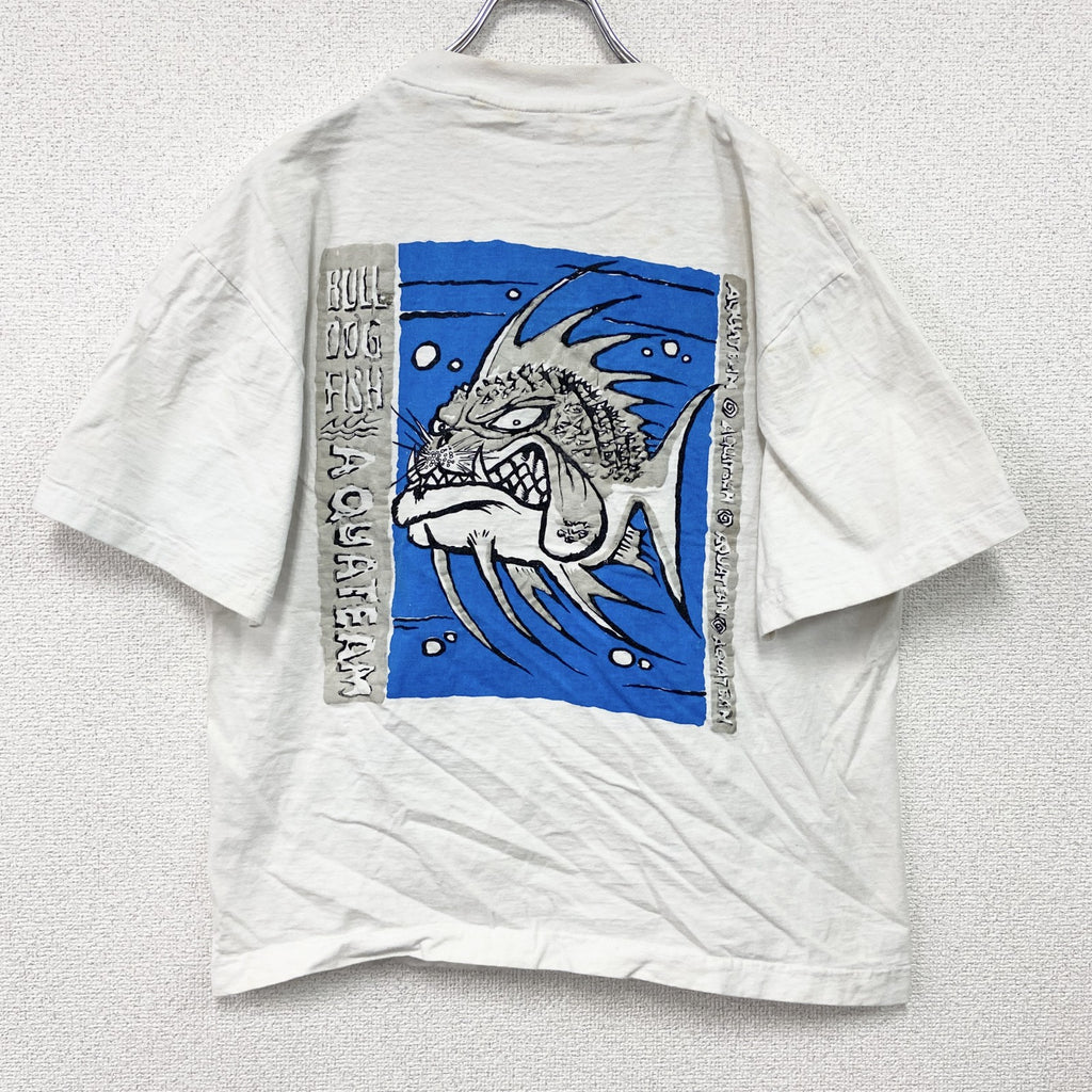 ～00s　RADIAL　半袖プリントTシャツ　BULL DOG FISH　ヴィンテージ　白　ホワイト　古着