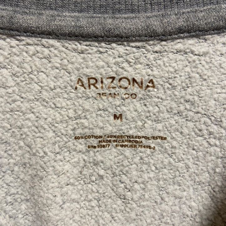 古着 used　ARIZONA　長袖クルーネックスウェット　トレーナー　袖プリント　蝶　バラ　グレー　秋冬服　Mサイズ