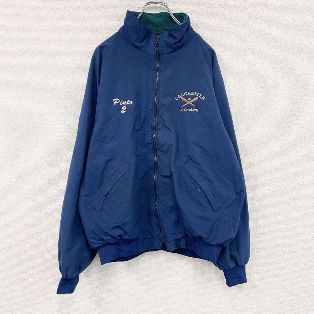 80s～　WORKWEAR　フルジップジャケット　刺繍ロゴ　アーチプリント　ヴィンテージ　紺　ネイビー　古着