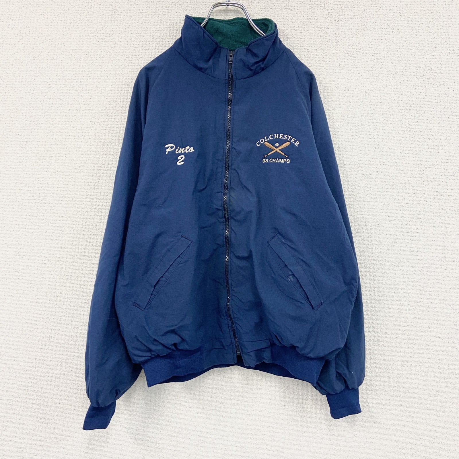 80s～　WORKWEAR　フルジップジャケット　刺繍ロゴ　アーチプリント　ヴィンテージ　紺　ネイビー　古着