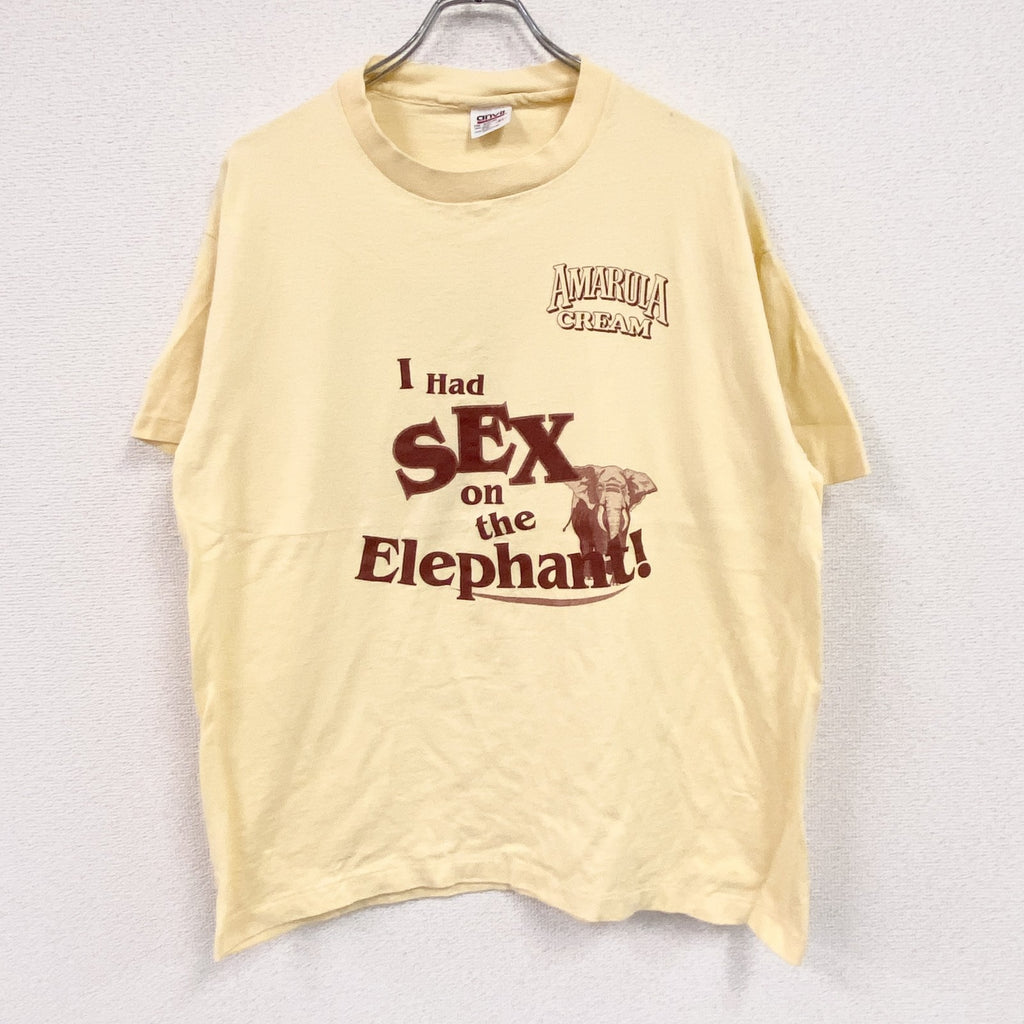 anvil　アンヴィル　半袖プリントTシャツ　黄色　ライトイエロー　XLサイズ カットソー メンズ コットン 古着