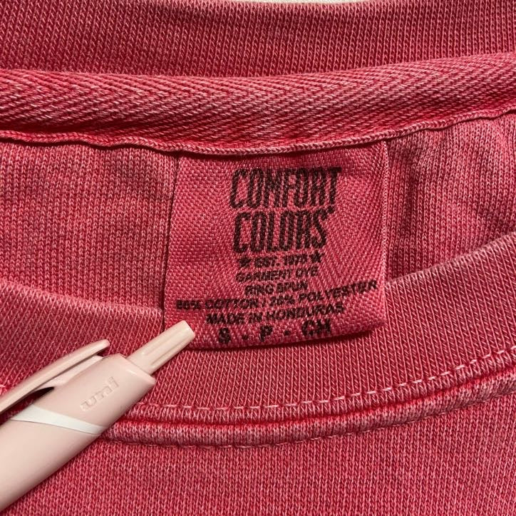 古着 used　COMFORTCOLORS　長袖ロゴプリントスウェット　トレーナー　ピンク　秋冬服　レトロ　Sサイズ