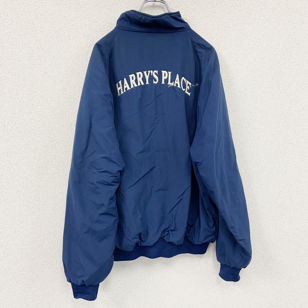 80s～　WORKWEAR　フルジップジャケット　刺繍ロゴ　アーチプリント　ヴィンテージ　紺　ネイビー　古着