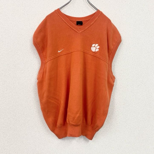 90s　NIKE　ナイキ　Vネックコットンニットベスト　ヴィンテージ　オレンジ　XLサイズ