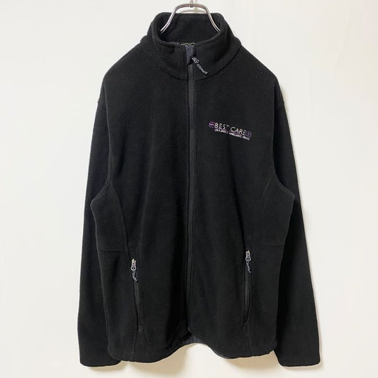 古着 used　CROSSLAND　長袖フルジップフリースジャケット　フルジップ　ワンポイント刺繍　黒　レトロデザイン　Mサイズ