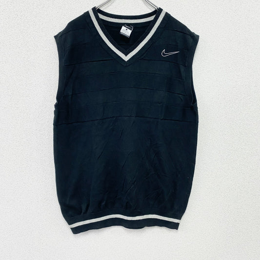 NIKE　ナイキ　コットンニットベスト　デカロゴ　スウッシュ　黒　ブラック　Lサイズ