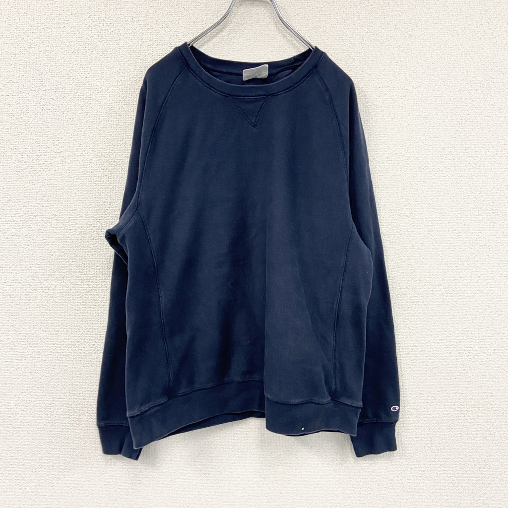 Champion　チャンピオン　リバースウィーブ　スウェット/トレーナー　目無し　前V　ラグランスリーブ　現行　ネイビー　紺　2XLサイズ　古着