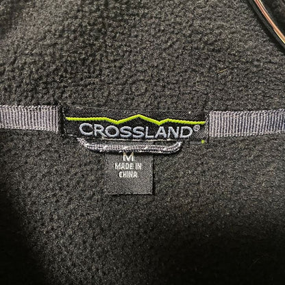 古着 used　CROSSLAND　長袖ハイネックフリースジャケット　フルジップ　ワンポイント刺繍　黒　秋冬服　レトロ　Mサイズ