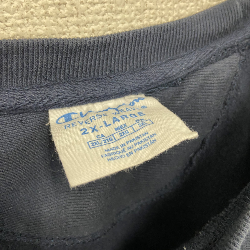 Champion　チャンピオン　リバースウィーブ　スウェット/トレーナー　目無し　前V　ラグランスリーブ　現行　ネイビー　紺　2XLサイズ　古着