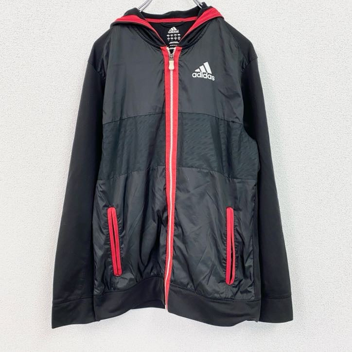 adidas　アディダス　ナイロンジャケット　フルジップ　黒　ブラック　Sサイズ　古着