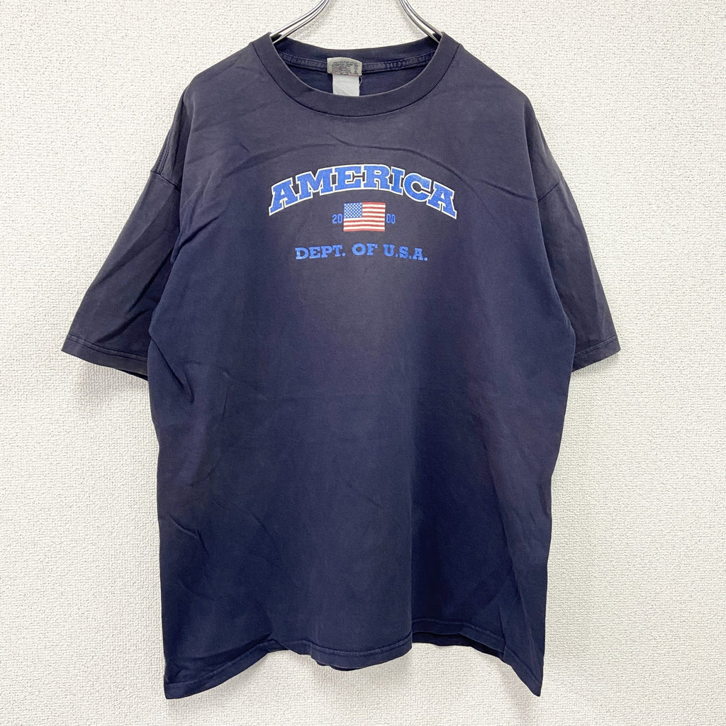 00s　SOF Tee　半袖プリントTシャツ　フェード　星条旗　ヴィンテージ　紺　ネイビー　　古着