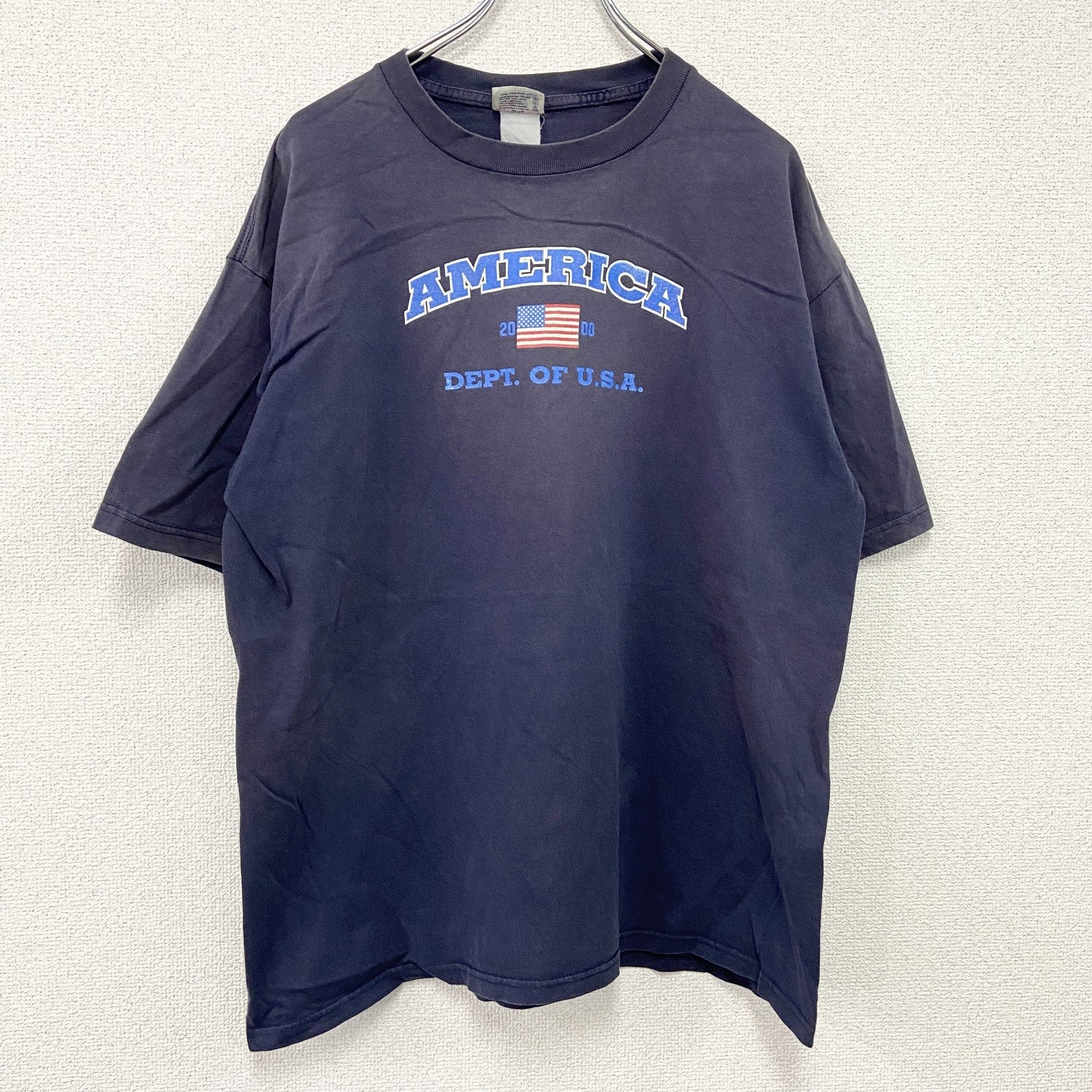 00s　SOF Tee　半袖プリントTシャツ　フェード　星条旗　ヴィンテージ　紺　ネイビー　　古着