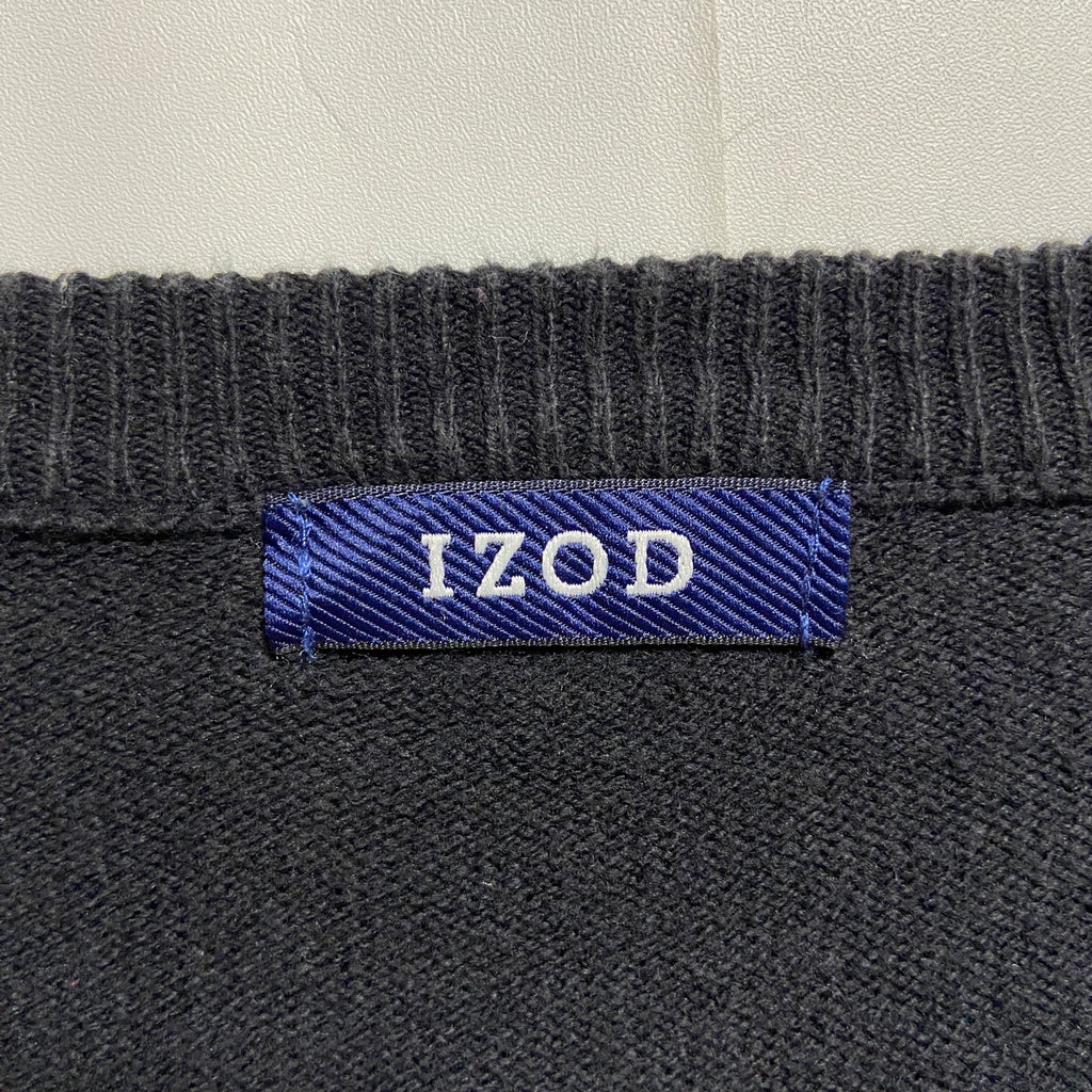 IZOD アイゾッド　長袖Vネック薄手ニット　セーター　ワンポイント刺繍　黒　ブラック　ビッグシルエット　2XLサイズ　古着
