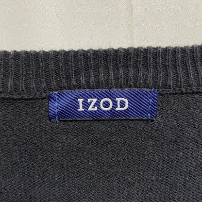 古着 used　IZOD　長袖Vネック薄手ニット　セーター　ワンポイント刺繍　黒　ブラック　秋冬服　ビッグシルエット　2XLサイズ