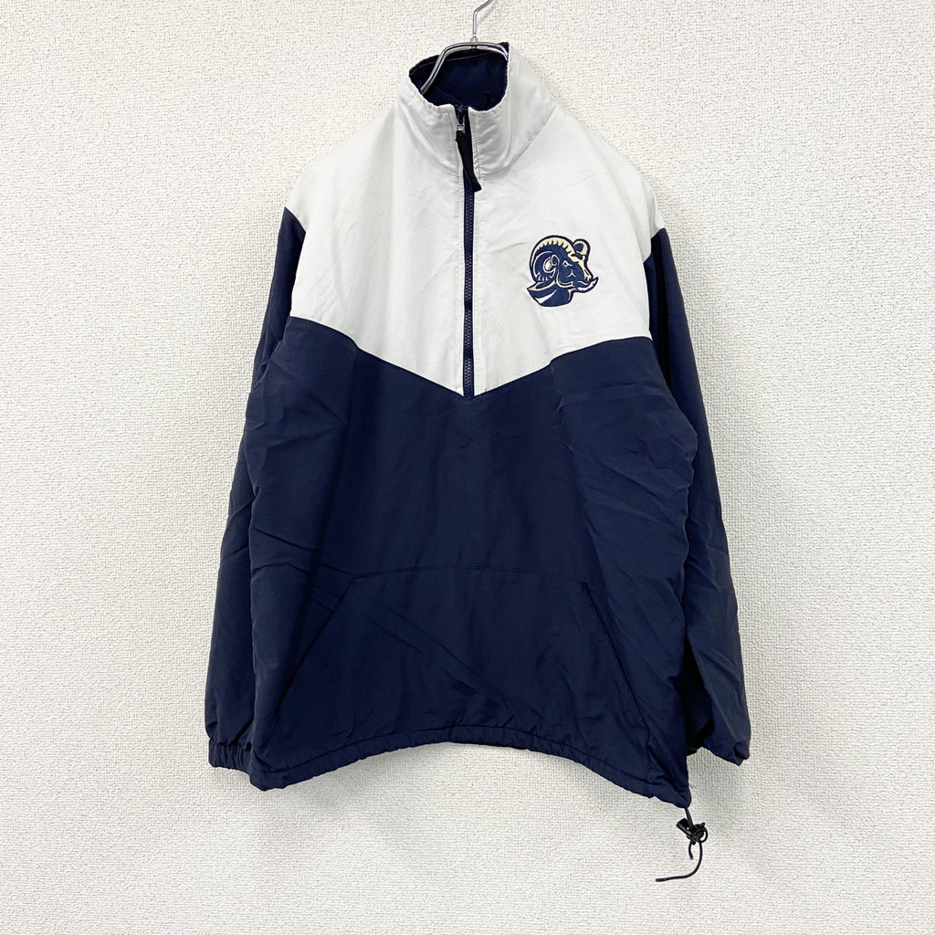 ～90s　Boathouse　ハーフジップナイロンプルオーバージャケット　ワッペン　アーチプリント　ホワイト　ネイビー　紺　Sサイズ　　ヴィンテージ　古着