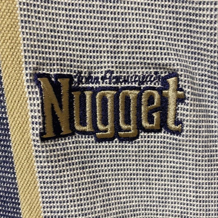 ANTIGUA　Nugget　半袖ストライプ柄ポロシャツ　ネイビー　紺　グレー　灰色　レトロデザイン　ワンポイント刺繍　　古着