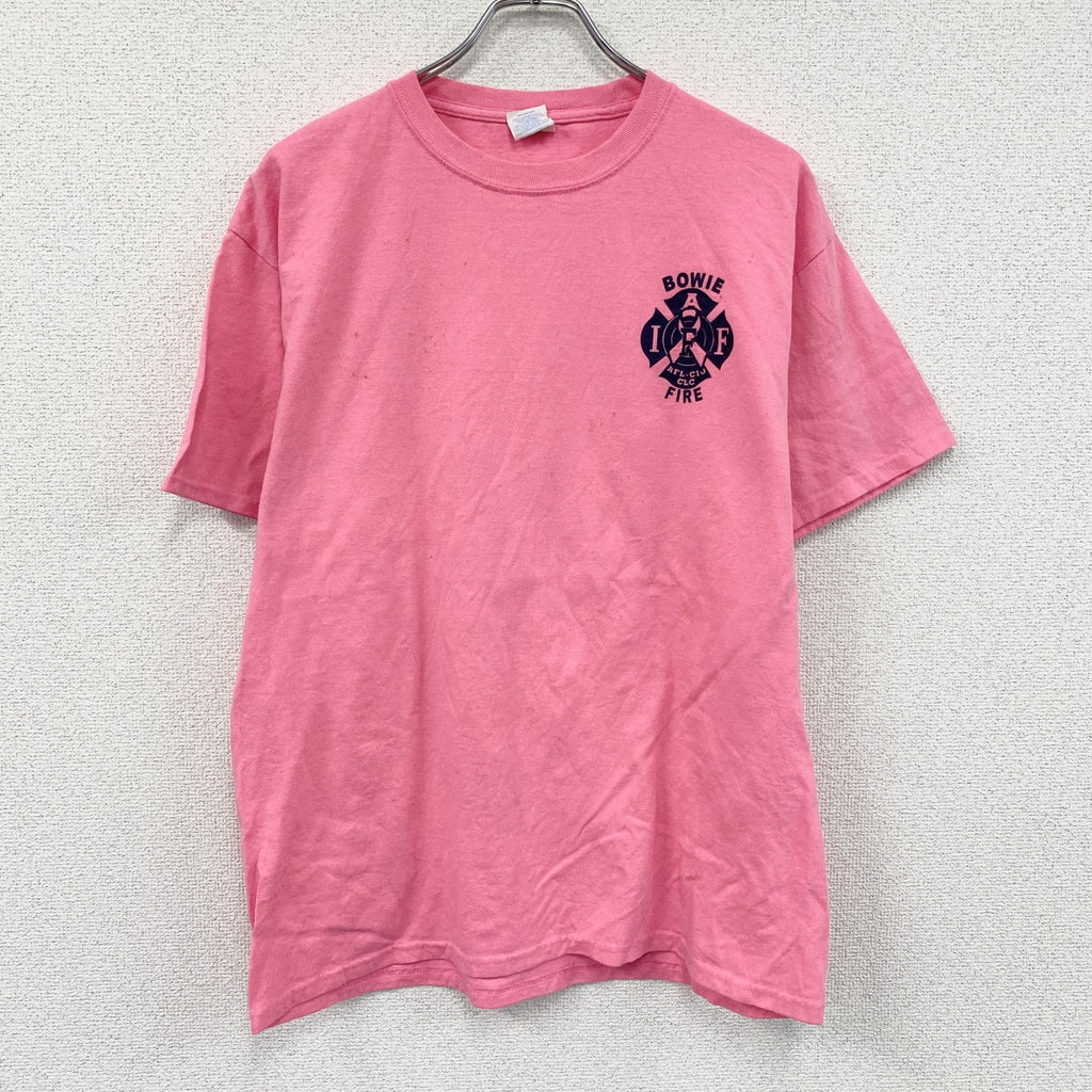 PORT&COMPANY　半袖プリントTシャツ　IAFF　星条旗　ピンク　Lサイズ　古着