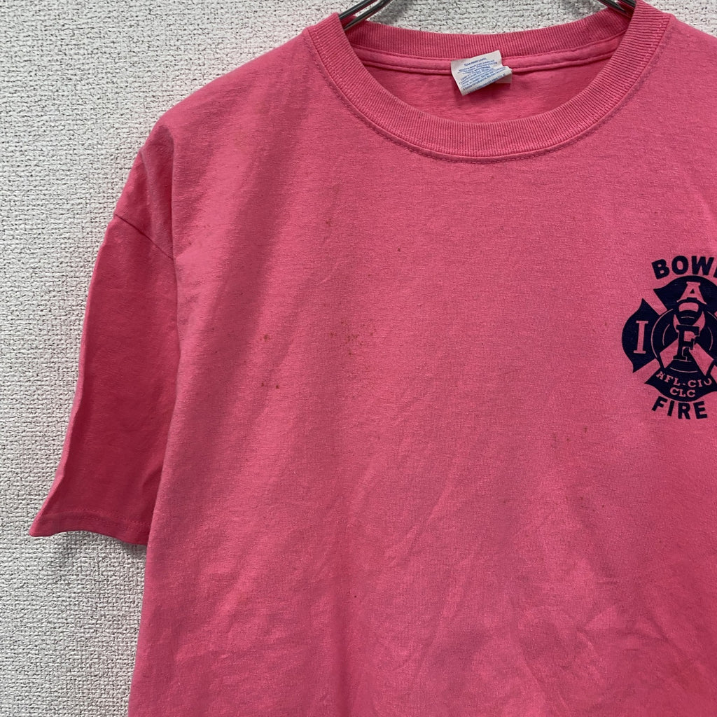PORT&COMPANY　半袖プリントTシャツ　IAFF　星条旗　ピンク　Lサイズ　古着