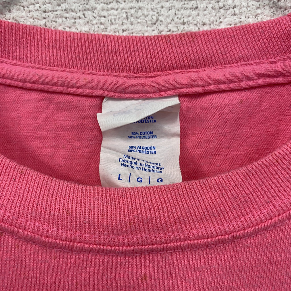 PORT&COMPANY　半袖プリントTシャツ　IAFF　星条旗　ピンク　Lサイズ　古着