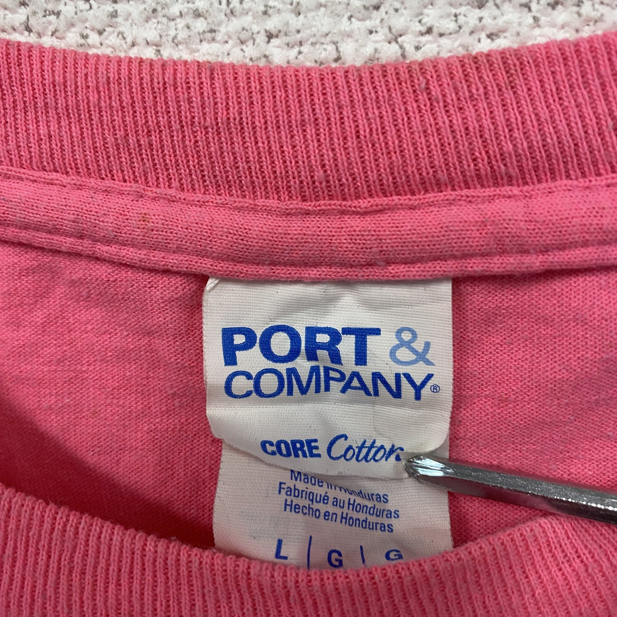 PORT&COMPANY　半袖プリントTシャツ　IAFF　星条旗　ピンク　Lサイズ　古着
