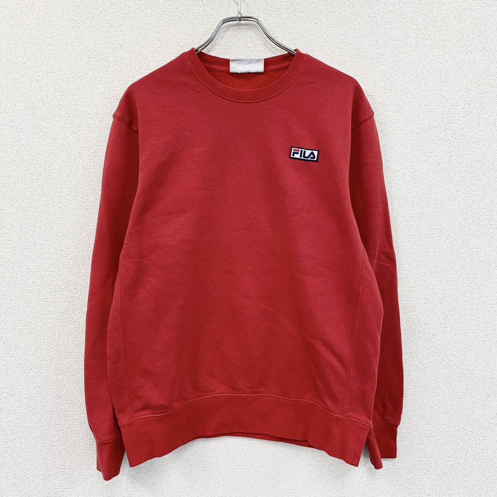 FILA　フィラ　スウェット/トレーナー　ワンポイント　ワッペン　スポーツミックス　クルーネック　赤　レッド　Mサイズ　古着