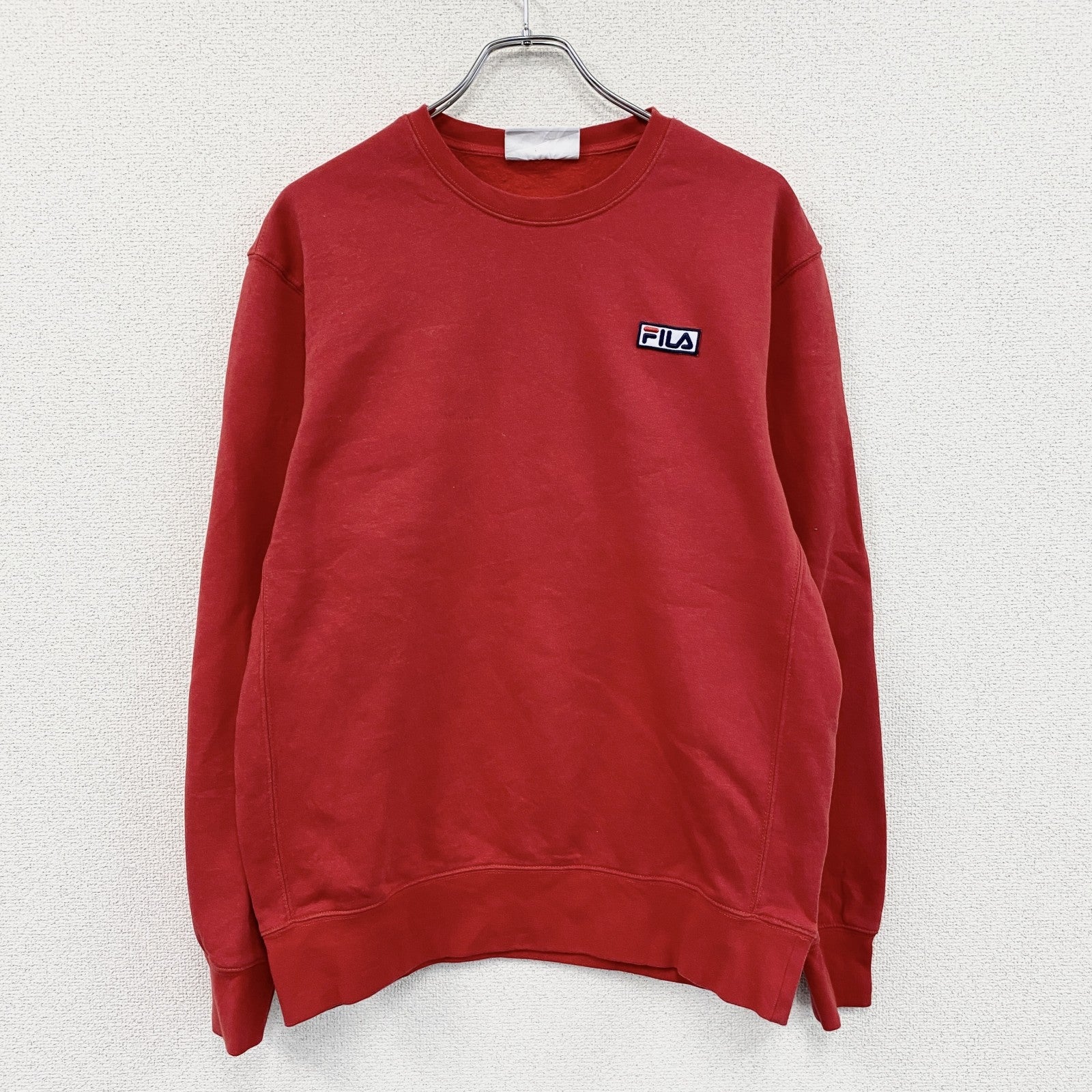 FILA　フィラ　スウェット/トレーナー　ワンポイント　ワッペン　スポーツミックス　クルーネック　赤　レッド　Mサイズ　古着