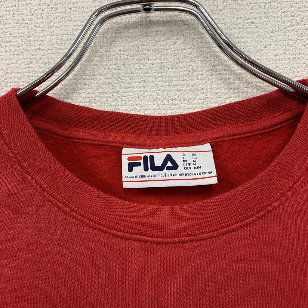 FILA　フィラ　スウェット/トレーナー　ワンポイント　ワッペン　スポーツミックス　クルーネック　赤　レッド　Mサイズ　古着