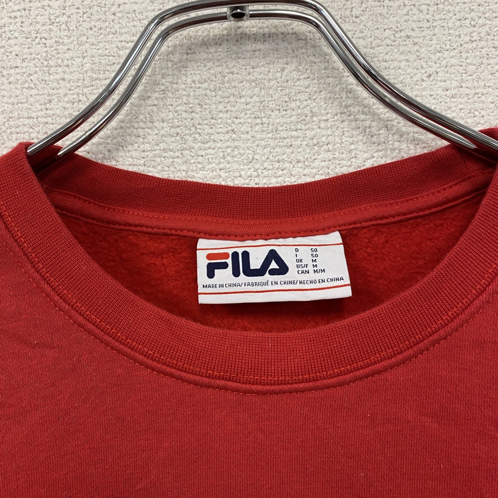 FILA　フィラ　スウェット/トレーナー　ワンポイント　ワッペン　スポーツミックス　クルーネック　赤　レッド　Mサイズ　古着