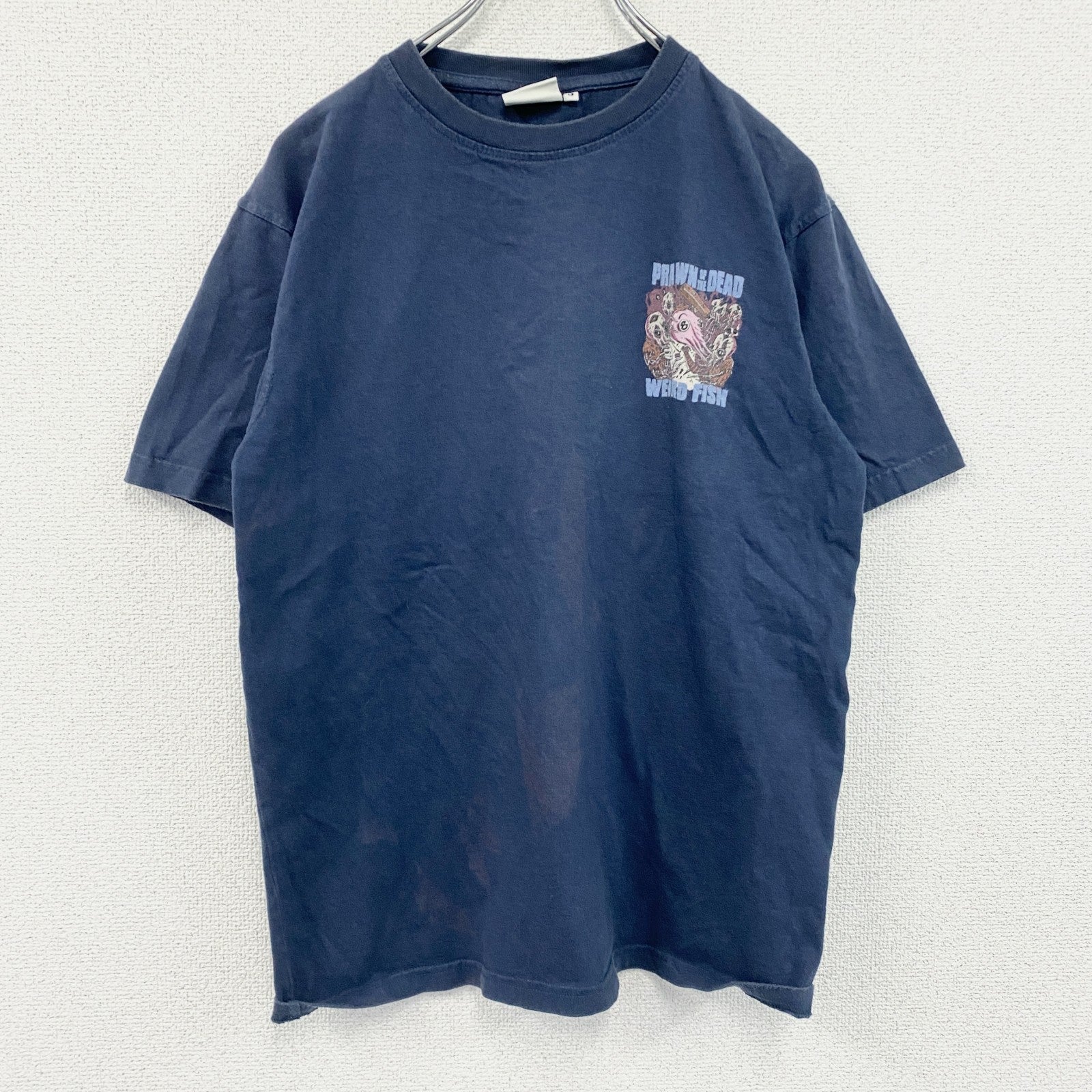 90s～　Weird fish　半袖プリントTシャツ　グラフィックT　ヴィンテージ　紺　ネイビー　Sサイズ　古着