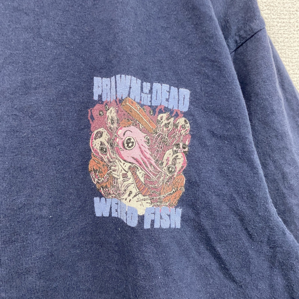 90s～　Weird fish　半袖プリントTシャツ　グラフィックT　ヴィンテージ　紺　ネイビー　Sサイズ　古着