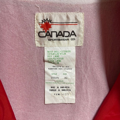 古着 used　CANADA　長袖刺繍ナイロンジャケット　コーチジャケット　釣り　魚　赤　秋冬服　ビッグシルエット　XLサイズ