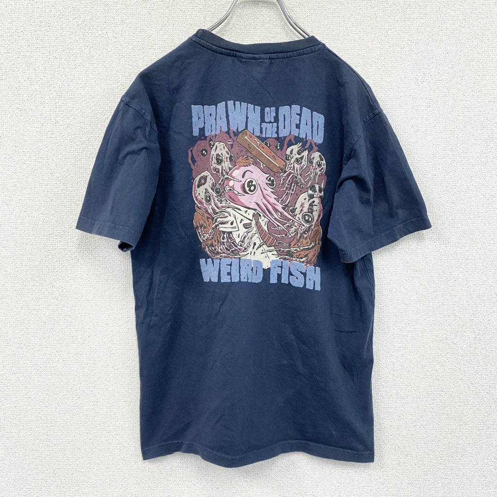 90s～　Weird fish　半袖プリントTシャツ　グラフィックT　ヴィンテージ　紺　ネイビー　Sサイズ　古着