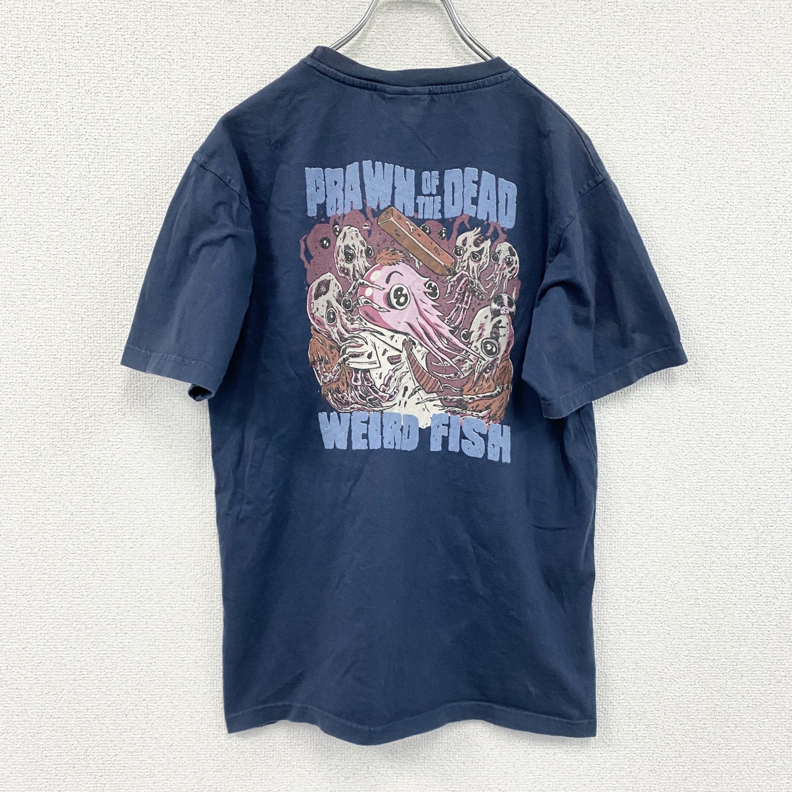 90s～　Weird fish　半袖プリントTシャツ　グラフィックT　ヴィンテージ　紺　ネイビー　Sサイズ　古着