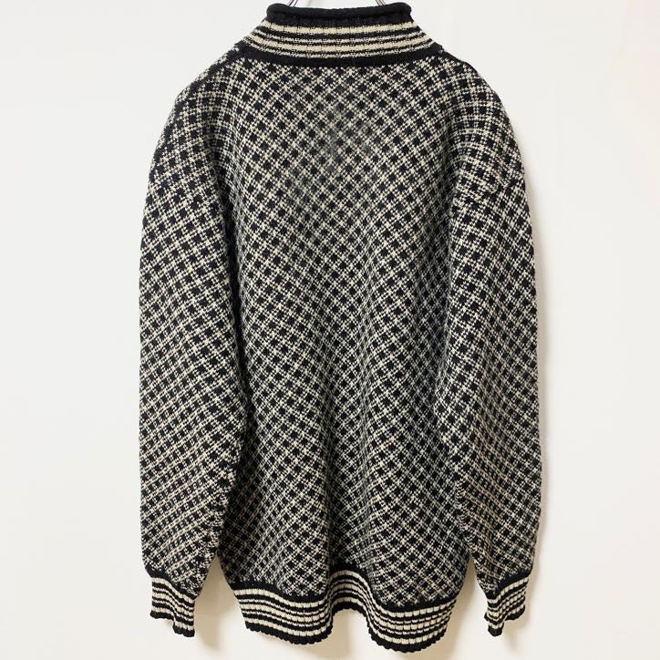 simons　ニットセーター　バーズアイ柄　ハイネック　リブライン　バイカラー　黒　ブラック　Mサイズ　古着